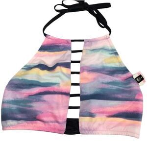 NWT‎ VICTORIA’S SECRET PINK WATERCOLOR CAGED HIGHNECK BIKINI TOP SMALL